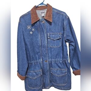 HAIK’S Vintage Snowman Snowflake Zip-up Denim Corduroy Cinched Chore Jacket Sz S